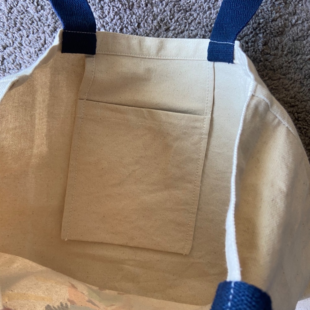 Faherty NEW Tote Bag Canvas Shopping Bag Reusable Logo inside pocket beach - Picture 2 of 3